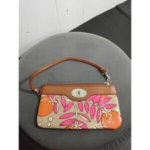 Fossil Key Per Wristlet Wallet Flower Pattern Coated Canvas Boho 4x6”